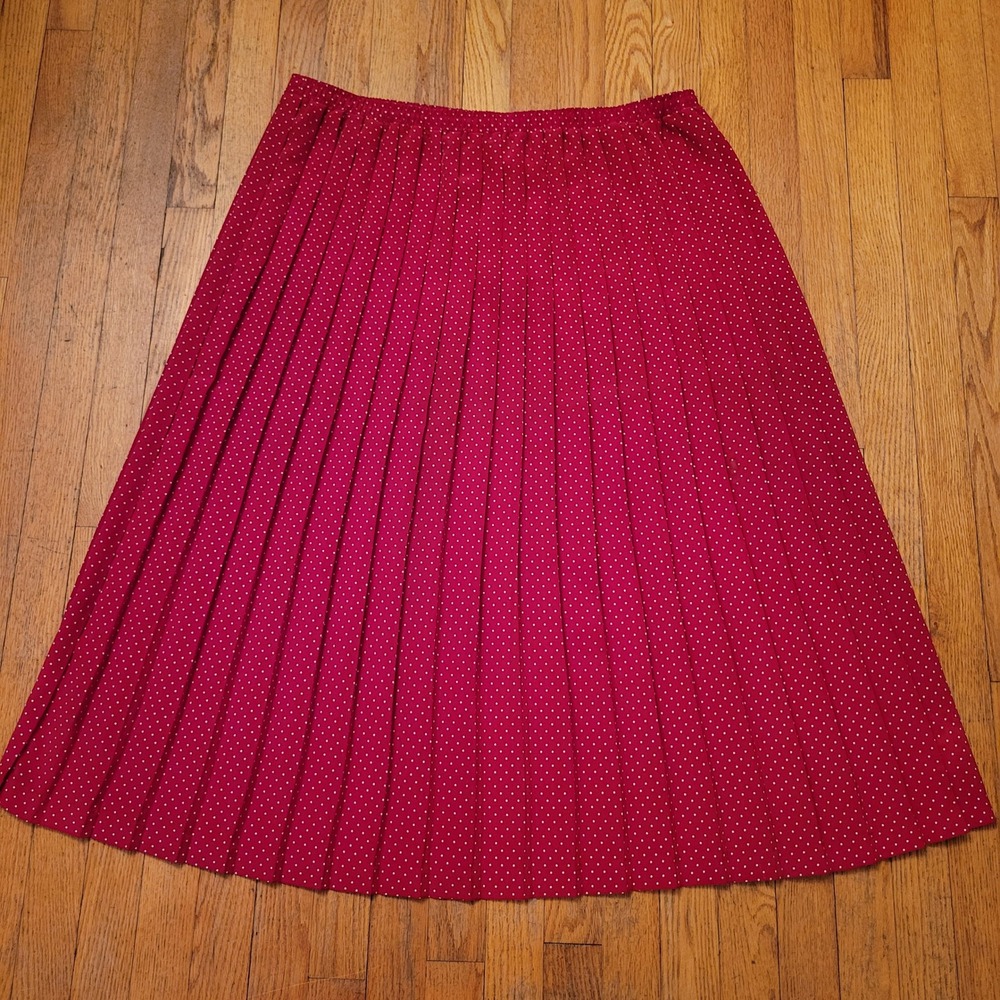 Liz Baker 4X Pleated Skirt Red Polka Dot Elastic Waist Modest Retro School Girl
